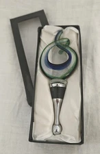 Art Glass Cobalt & Green  Bottle Stopper Twisted Art Love Knot - Boxed