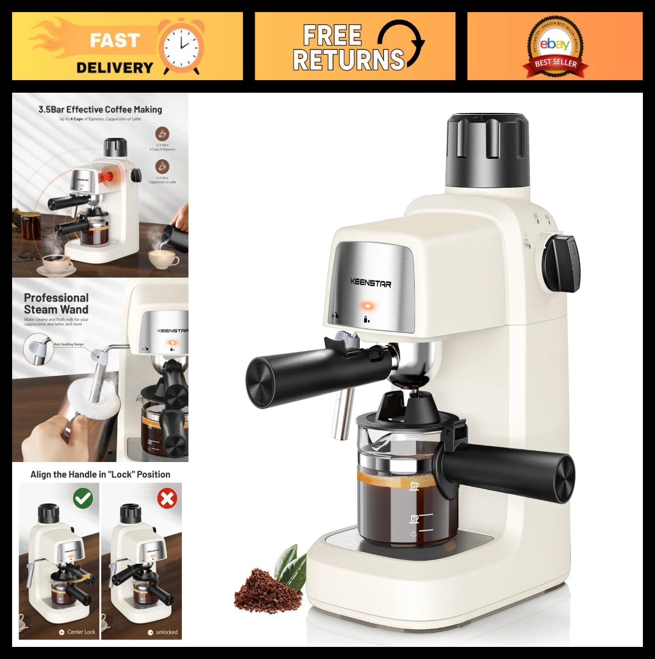 Compact 3.5Bar Espresso Machine with Milk Frother, 800W, 4-Cup Coffee Maker, Pre