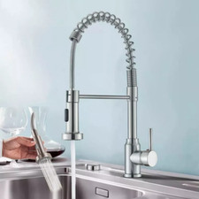 Monobloc Silver Kitchen Sink Mixer Taps with Pull Out Hose Spray Single LeverTap
