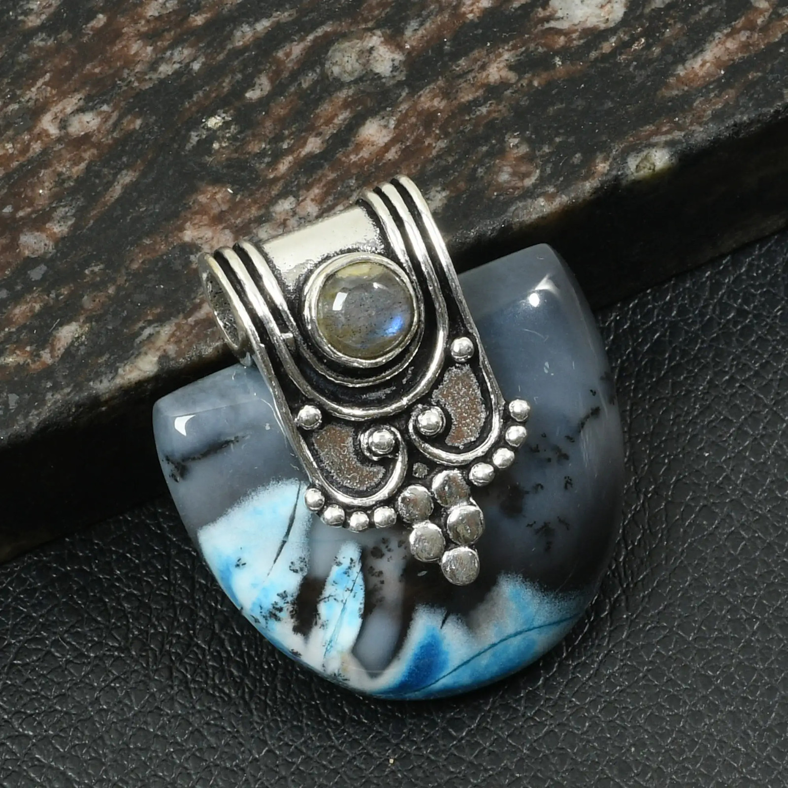 Dendrite Opal Labradorite Gemstone Ethnic Handmade Pendant Jewelry 1.4