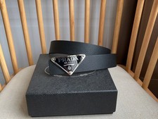Prada men's black leather belt