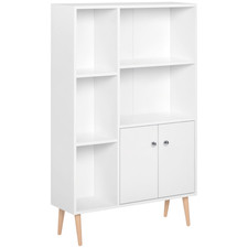 HOMCOM Cabinet Shelves Bookcase Storage Unit Free Standing w/ Two Doors White