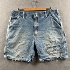 Vintage Carhartt Denim Shorts Mens 38 Blue B28 DST Faded Distressed Carpenter