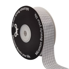 Gingham Ribbon - 25 Yards Each Roll 100 Polyester 1" Gray Gingham