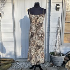 Vintage Y2K Marks & Spencer Brown Mocha Mix Swirl Pattern Midi Slip Dress Size 8
