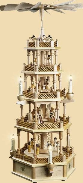 ERZGEBIRGISCHE VOLKSKUNST RICHARD GLÄSSER GMBH Pyramide Christi Geburt 4 stöckig elektrisch 75 cm NEU Tischpyramide Erzgebirge