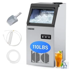 110LBS/24H Commercial Ice Maker, Freestanding/Under Counter Industrial Ice
