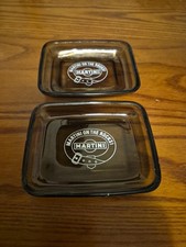 Set Of 2 Vintage Small Glass Martini Snax Dishes "Martini On The Rocks"