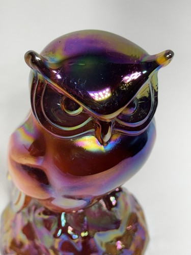 Fenton Owl Iridescent Carnival Solid Glass Figurine 5.5” - Picture 9 of 13