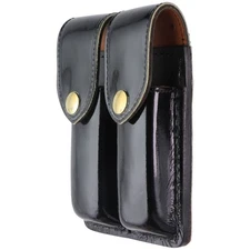 JAY-PEE Dual Magazine/Utilities Leather Belt Pouch - Gloss Black