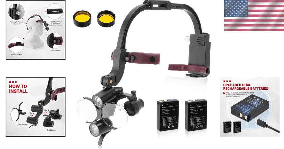 Lupas dentales ergonómicas premium con luz LED ajustable - aumento de 3,5X Foto 2 de 4