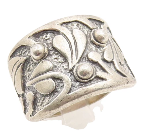 925 Sterling Silver Vintage Ring SILPADA Floral Leaf Motif Band  Sz 9  RG36205