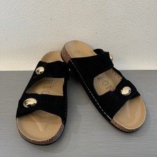 New Women  s Black Sandals with Gold Accents