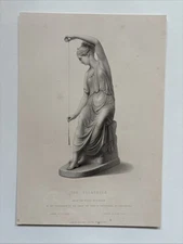 Antique Engraving Female Figure classical maiden seated spinning thread