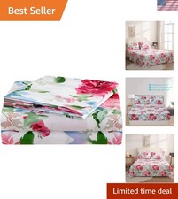 Watercolor Rose Floral Sheet Set King Size, 4 Piece Soft Printed Microfiber S...