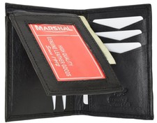 MARSHAL Mens Black Leather Wallet Lamb Flip Mini Bifold 739 Regular,