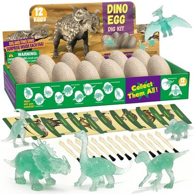 Dinosaur Egg Excavation Dig Kit for Kids - 12Pack Easter Basket Stuffers, Glo...