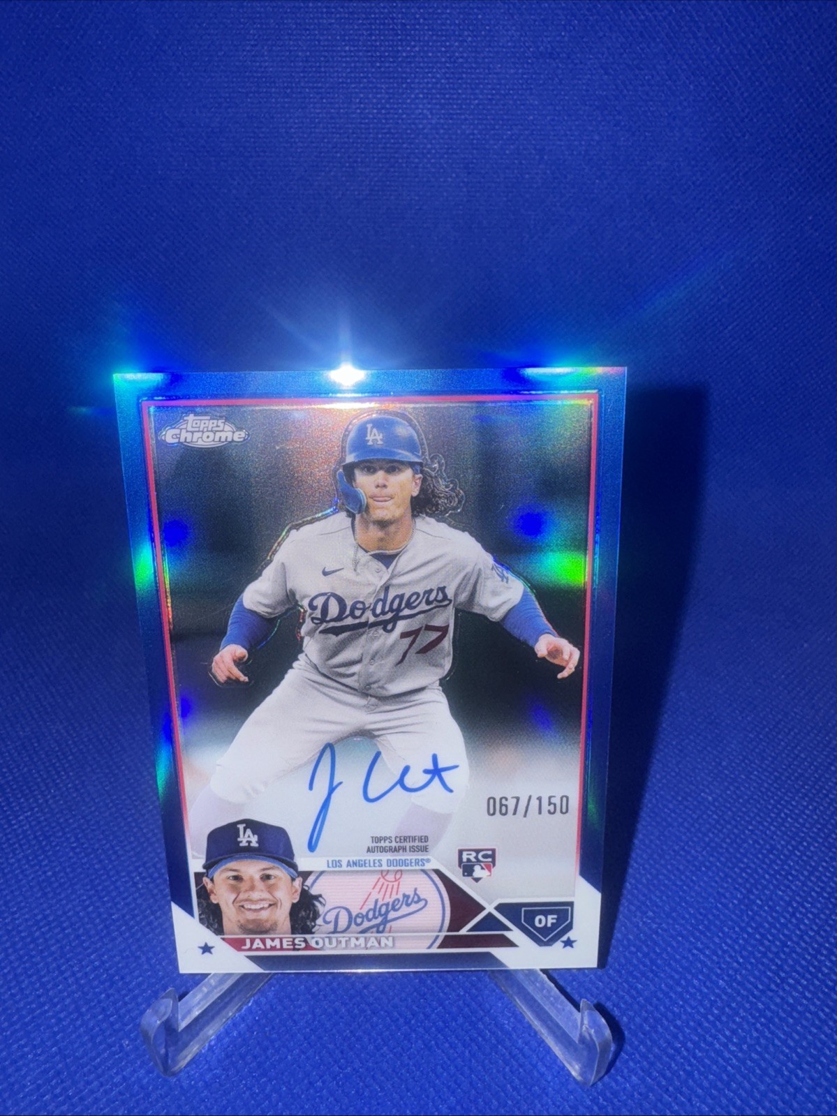 2023 Topps Chrome James Outman Blue Refractor RC Auto /150 PSA 9 Dodgers RA-JO