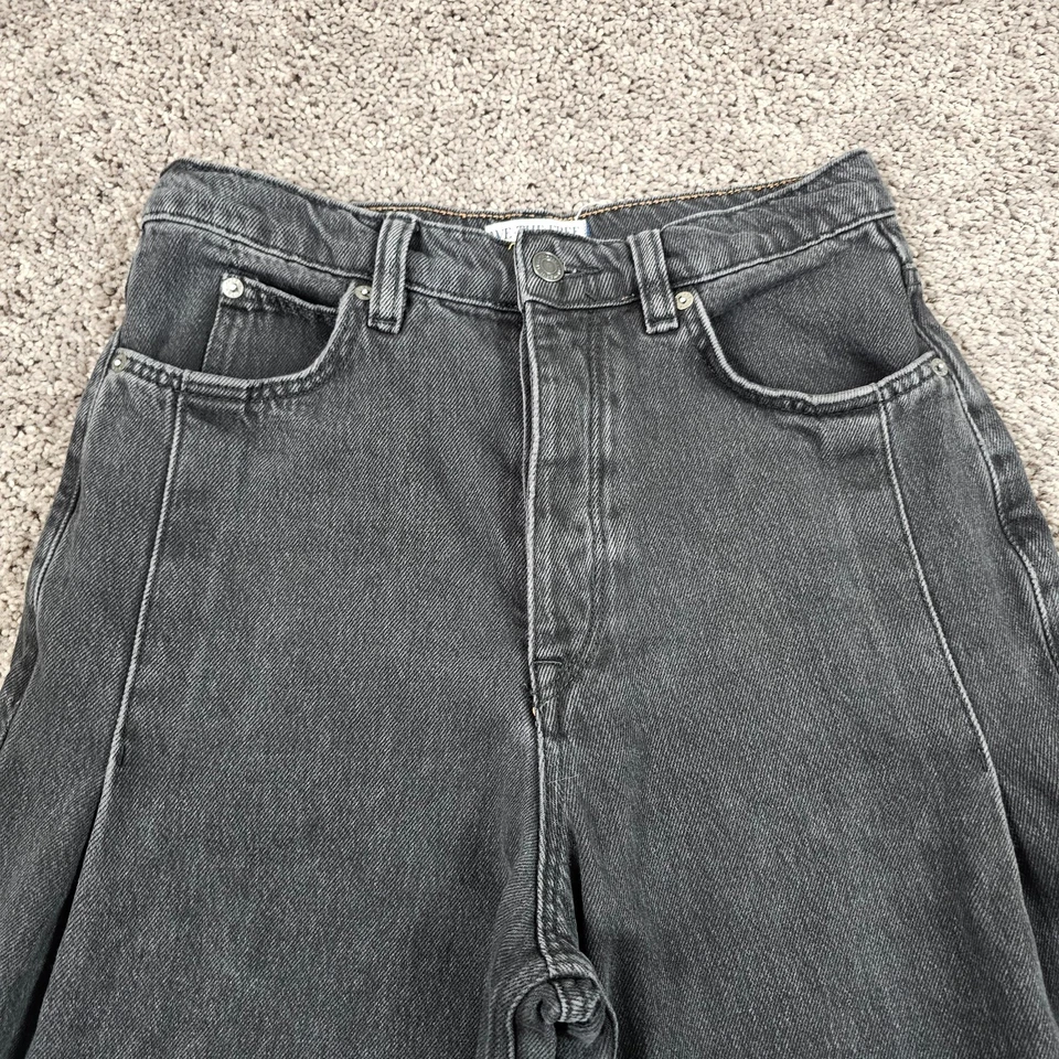 Jeans feminino Free People 28 preto perna larga cintura alta Old West desleixado 26x31 - Imagem 2 de 4