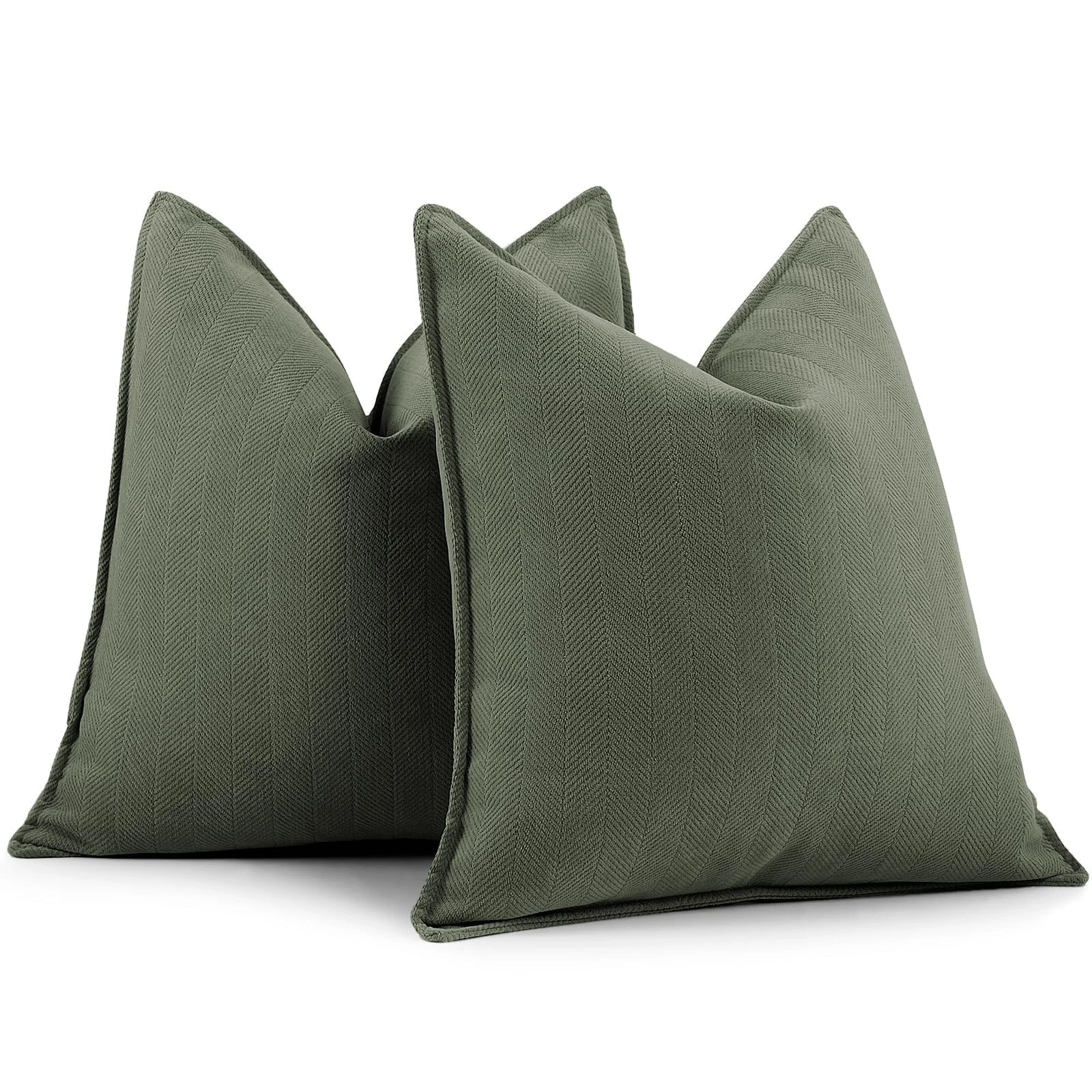 Army Green Pillow Covers 20x20 Set of 2 Chenille Throw Pillow Covers with Ele...