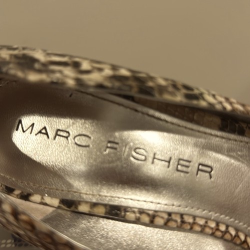 Marc Fisher Samalia Snake Skin Open Toe High Heel Shoes Size 9 Wooden Heel - Picture 6 of 7