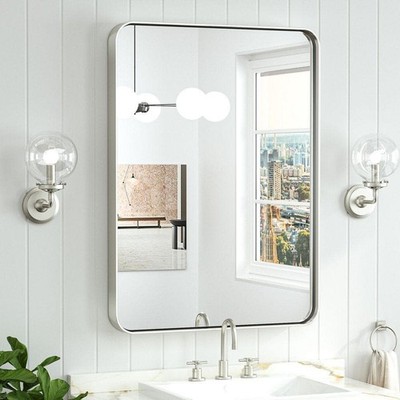 KeonJinn 20 in. x 30 in. Modern Aluminum Framed Mirror w/ Brushed Nickel