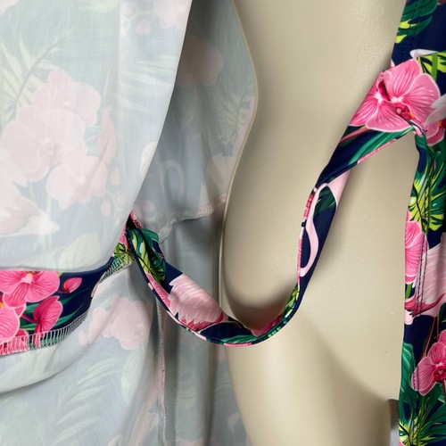 Tipsy Mermaid Dress Womens Medium Navy Pink Flamingo Floral Wrap UPF 50+ - Picture 6 of 10
