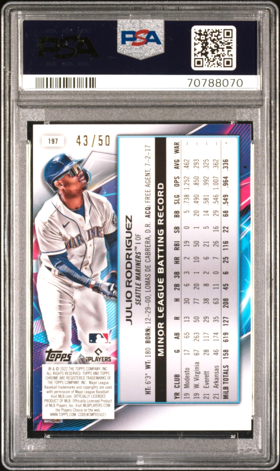 Julio Rodriguez PSA 10 Gold /50 Interstellar Rookie RC 2022 Topps Cosmic Chrome view 2