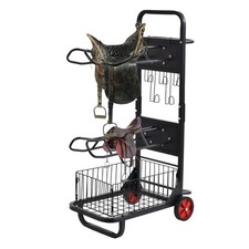 Rolling Saddle Rack Cart with Basket Heavy Duty Saddle Stand for Horse Gear