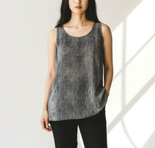 A3 NWoT Auth EILEEN FISHER 100 Silk Hazy Printed Scoop Neck Tank Top Sz M 258