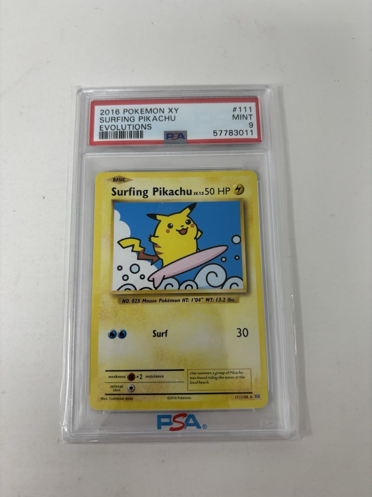 2016 Pokemon XY Evolutions Surfing Pikachu 111/108 PSA 9 Mint Secret Rare
