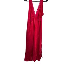 VTG California Dynasty Nightgown Size LRed Satin Lace Trim Sequin Rosette Glam