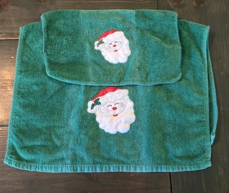 Juego de toallas de baño vintage Revere Mills Santa Navidad toalla de mano y paño MCM Foto 2 de 3