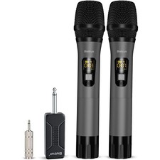 Wireless Microphone, Bietrun UHF Metal Dual Handheld Cordless Dynamic Grey