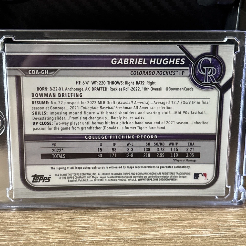 2022 1st Bowman Draft Gabriel Hughes #BD-151 Green Chrome Refractor /99 - Image 3 of 4
