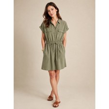Tommy Hilfiger Womens Utility Shirt Dress 12 Safari Mini Green Tencel Casual