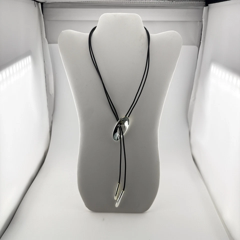 Collar RLM Robert Lee Morris Lariat Modernista Blanco Bronce Cuero QVC Caja Foto 2 de 4