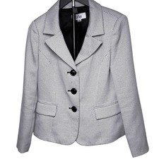 Le Suit Blazer Jacket Women's Size 8 Black White Textured Career