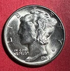 1945 Choice Uncirculated US Mercury SILVER Dime "Philadelphia" Mint! Old US Coin