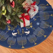 Hanukkah Candlestick Stars Christmas Tree Skirt Funny Tree Mat for Farmhouse Xma
