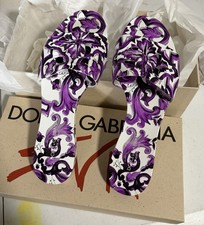 Dolce & Gabbana Majolica Cutout DG Logo Flat Rubber Slide Sandals Mules 39