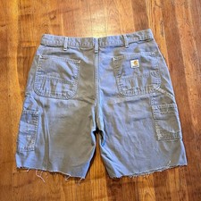 Vintage Y2k Carhartt B278 CHR Gray Canvas Carpenter Distressed Cut Off Shorts 35