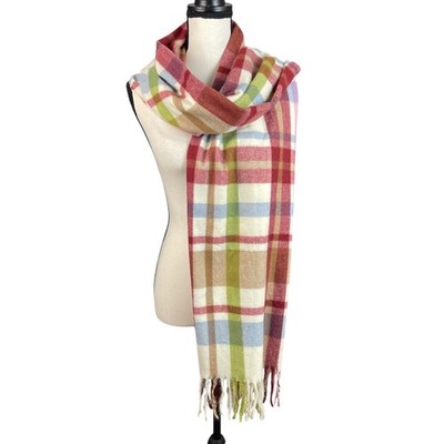 MNG Mango Plaid Scarf Multicolor Fringe Soft Winter Wrap Shawl 83'' x 28''