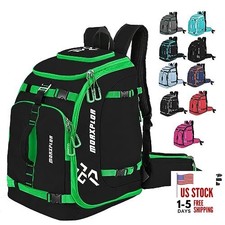 Ski Boot Bag - 65L Padded, Waterproof Ski Travel Backpack for Gear Black green