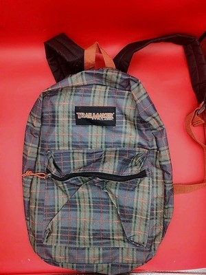 Trailmaker Classic 2 Pocket Backpack Green&Blue Plaid School College  Adjustable