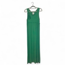 M.S.P.P. Green Maxi Dress L Sleeveless Scoop Neck Rosette Ruffle Knit Viscose