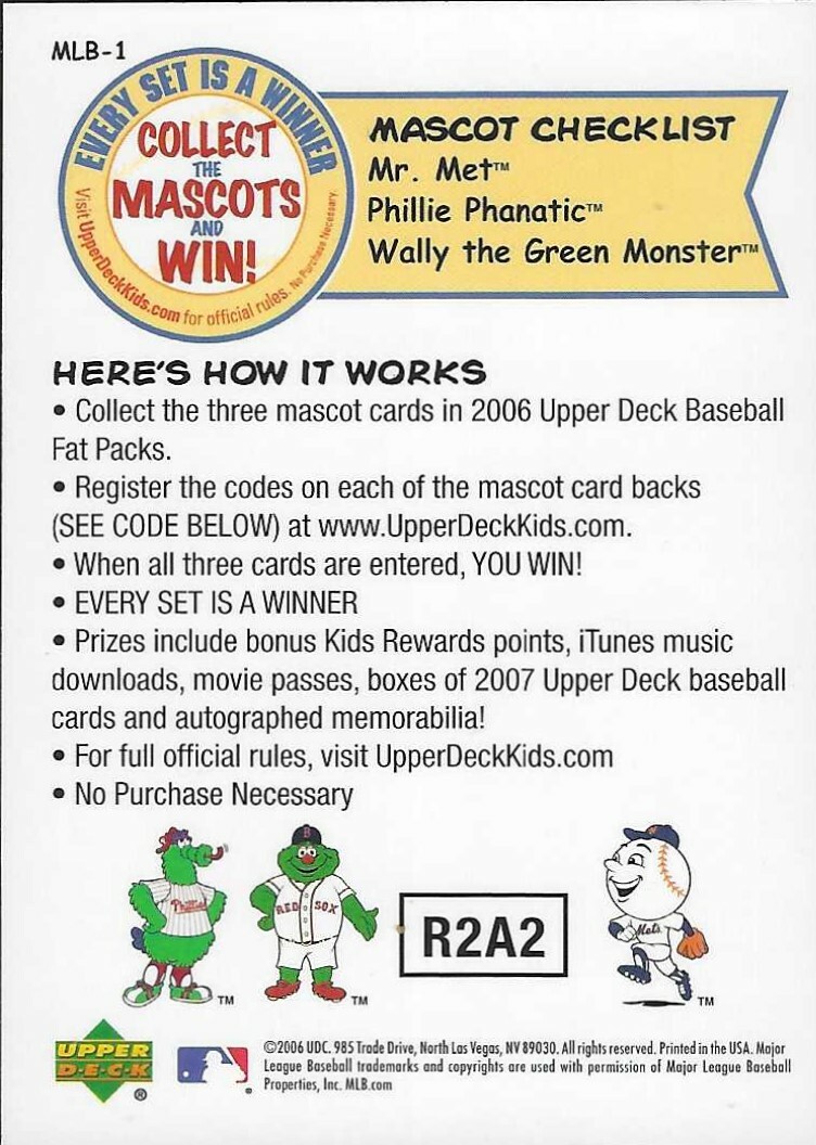 WALLY THE GREEN MONSTER 2006 Upper Deck Collect the Mascots #MLB1