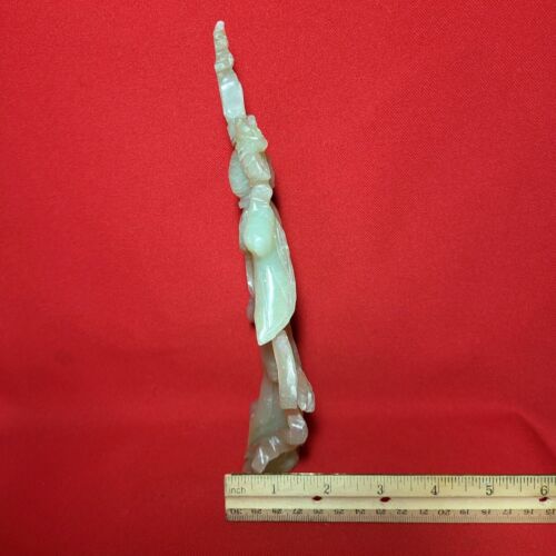 Estatua de dama de flor tallada china de colección de jade verde estatua - Imagen 8 de 11