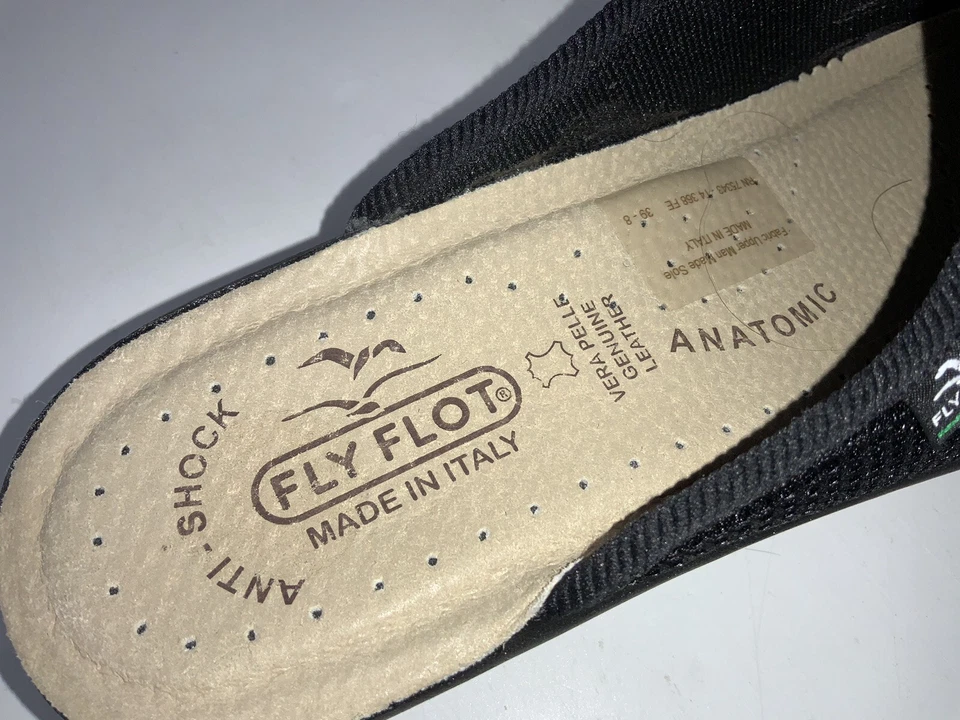 Fly Flot Comfort Mule Slides Talla 8 Mujer IT39 Negro Md Italia Usado Una Vez YGI E3S-14 Foto 4 de 4