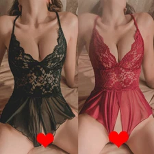Women's Lingerie Sheer Lace Mini Babydoll Teddy Sexy Bodysuit Backless Sleepwear